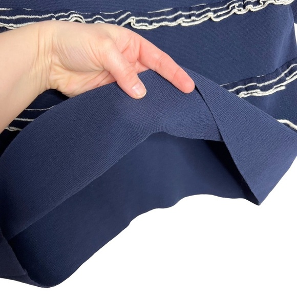 J Crew Navy Blue Ruffle Boatneck Short Sleeve Knit Sweater - Picture 3 of 11